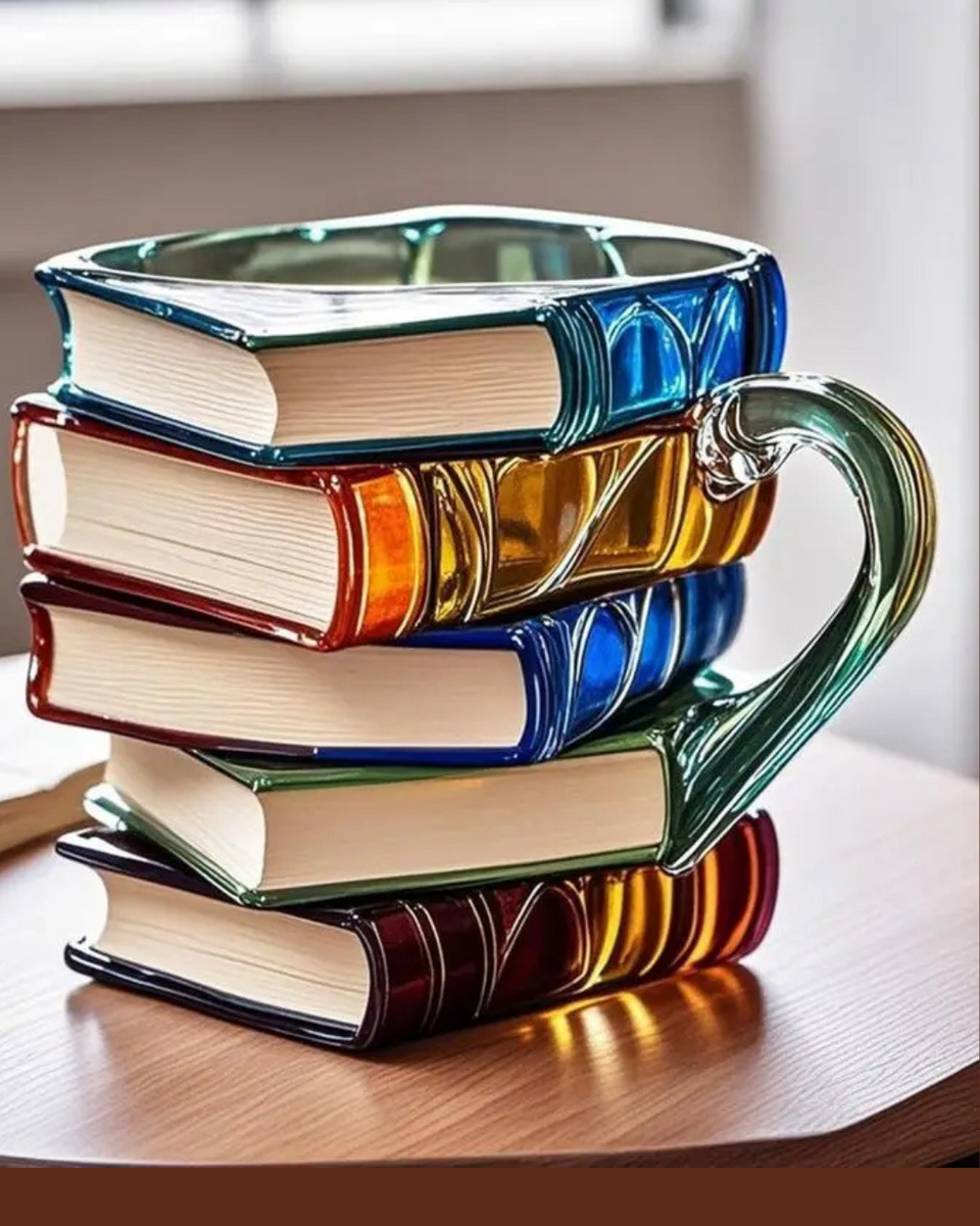 Caneca Livro em Resina 3D Pintada Criativa 300ml para Café e Chá