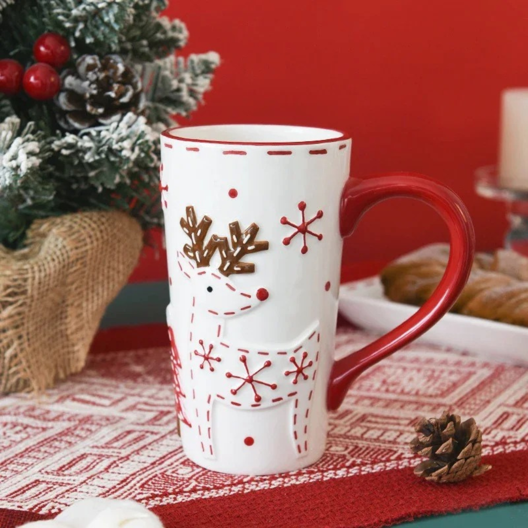 Caneca de Cerâmica Natalina em Alto Relevo