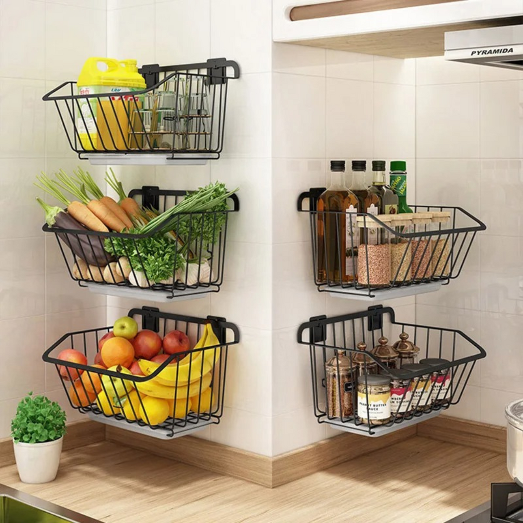 Cesta de Armazenamento de Cozinha em Aço Inoxidável