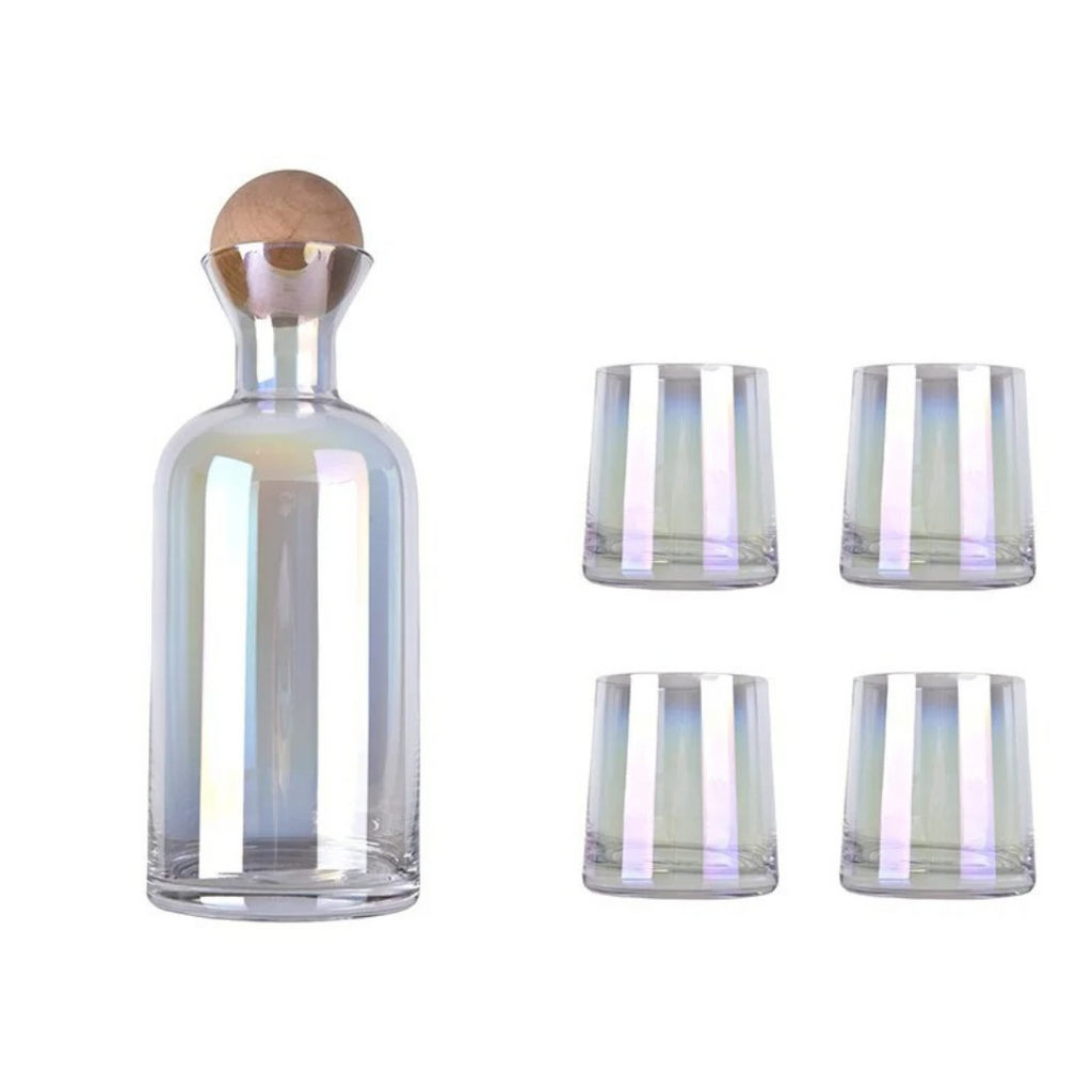 Conjunto Luxo com 1 Jarra e 4 Copos de Vidro