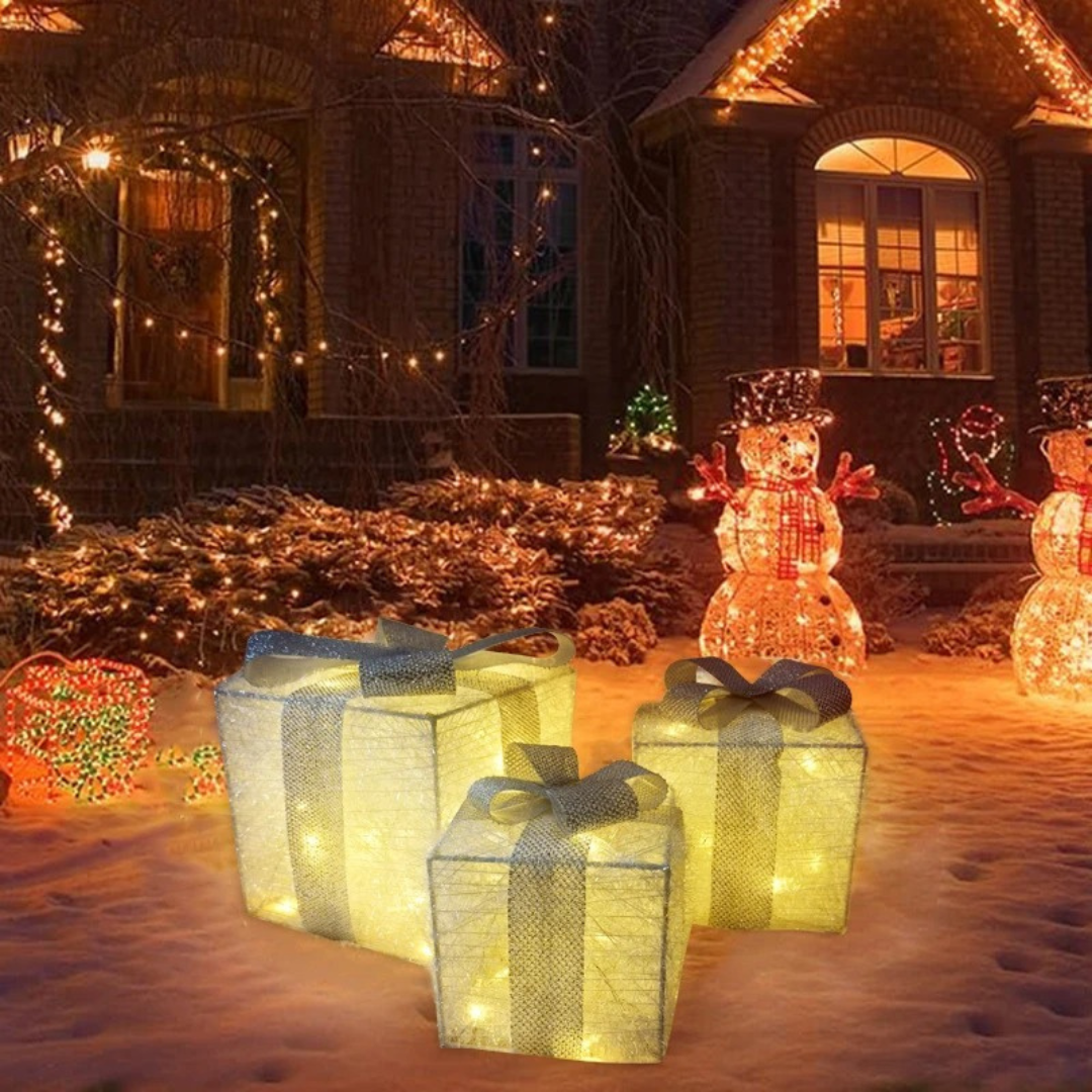 Conjunto de 3 Caixas de Presente Iluminadas com LED