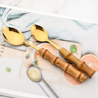Conjunto de Talheres de 24 Peças com Cabo de Bambu em Aço Inoxidável