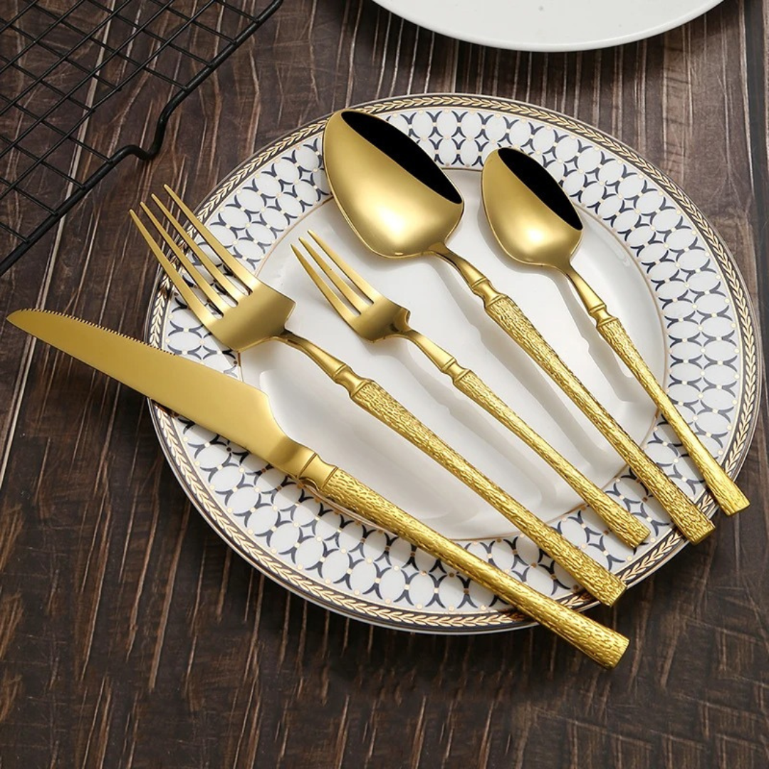 Conjunto de Talheres de Aço Inoxidável Dourado