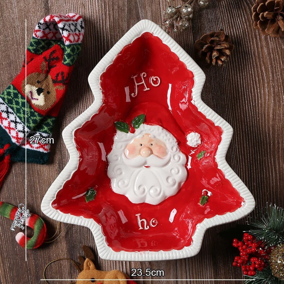 Prato de Cerâmica Natalino com Papai Noel Pintado à Mão