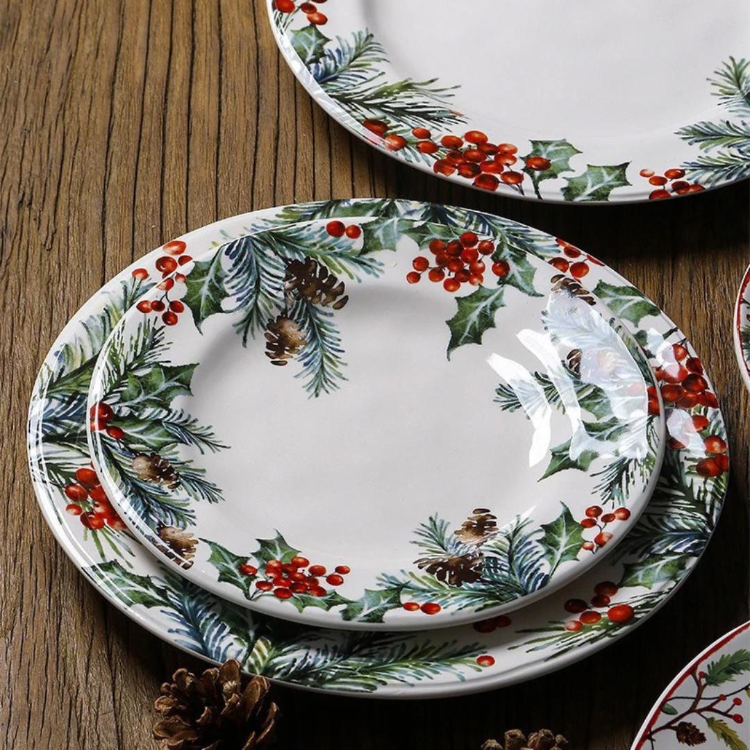 Prato de Jantar de Cerâmica com Tema de Natal