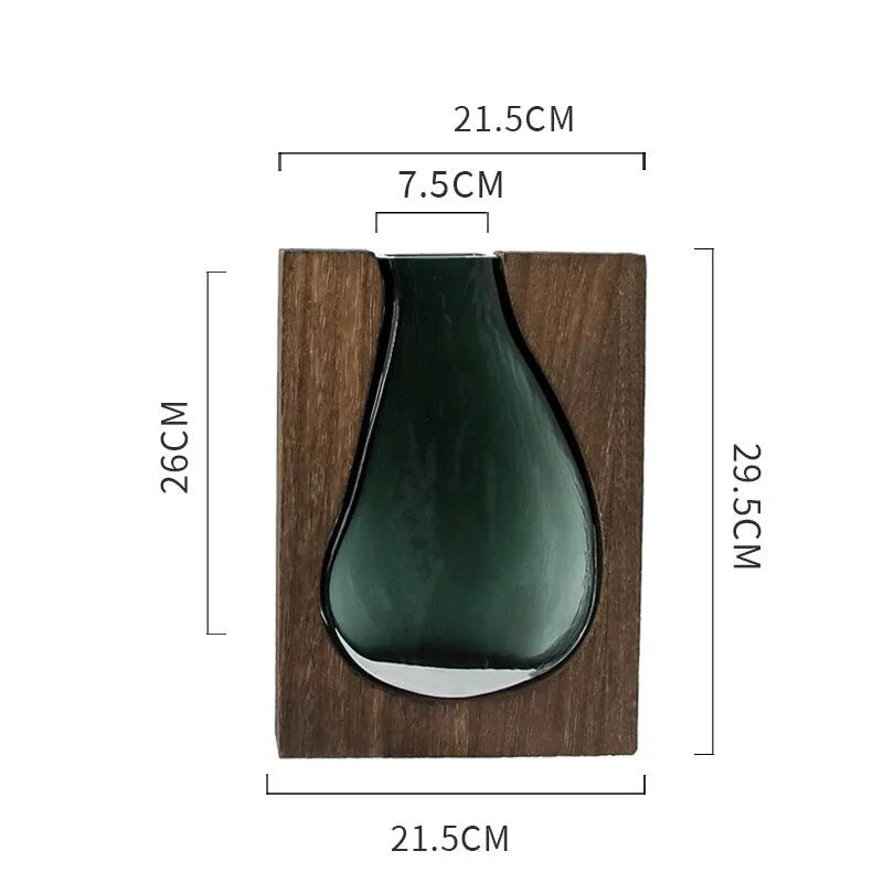 vaso decorativo hidroponico de vidro e madeira