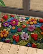 Tapete 3D Morango com Flor Macio, Antiderrapante e Decorativo