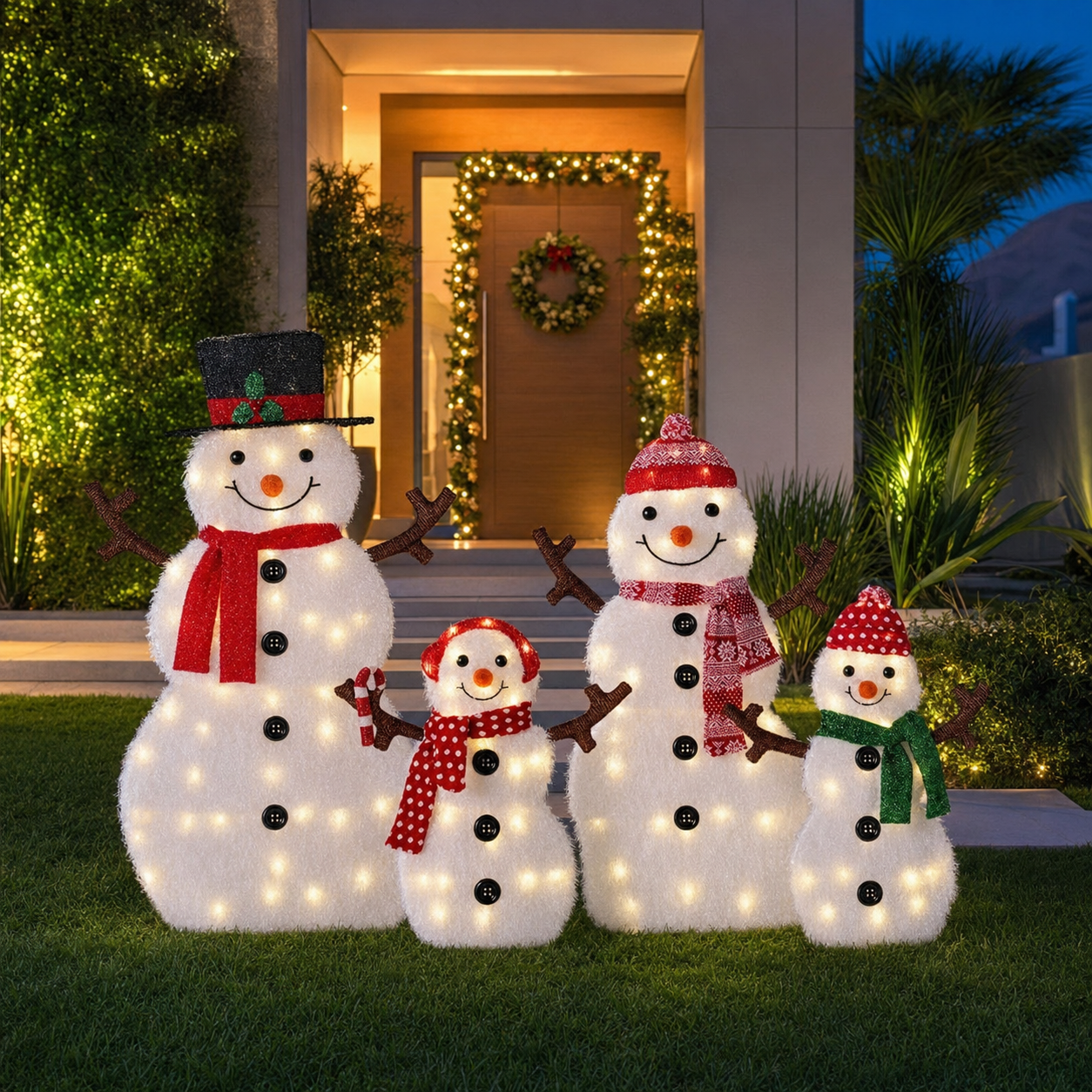 Família de Bonecos de Neve Iluminada – Encanto de Natal