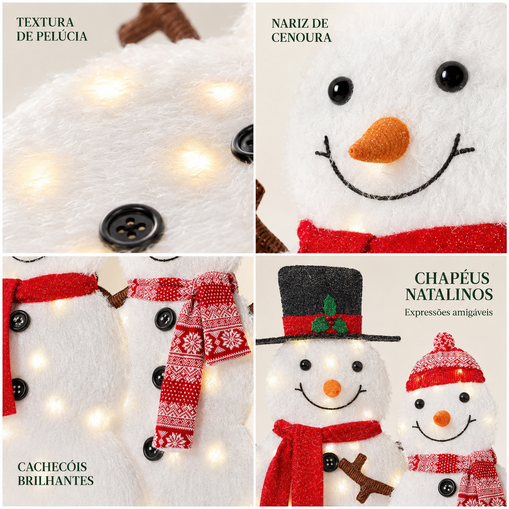 Família de Bonecos de Neve Iluminada – Encanto de Natal