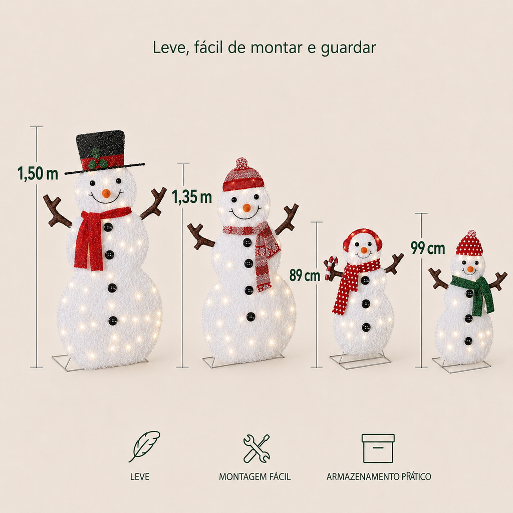 Família de Bonecos de Neve Iluminada – Encanto de Natal