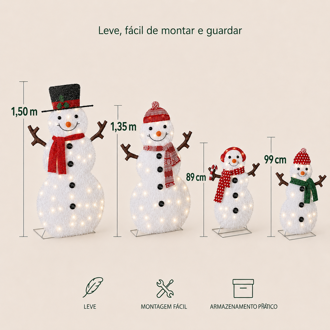 Família de Bonecos de Neve Iluminada – Encanto de Natal